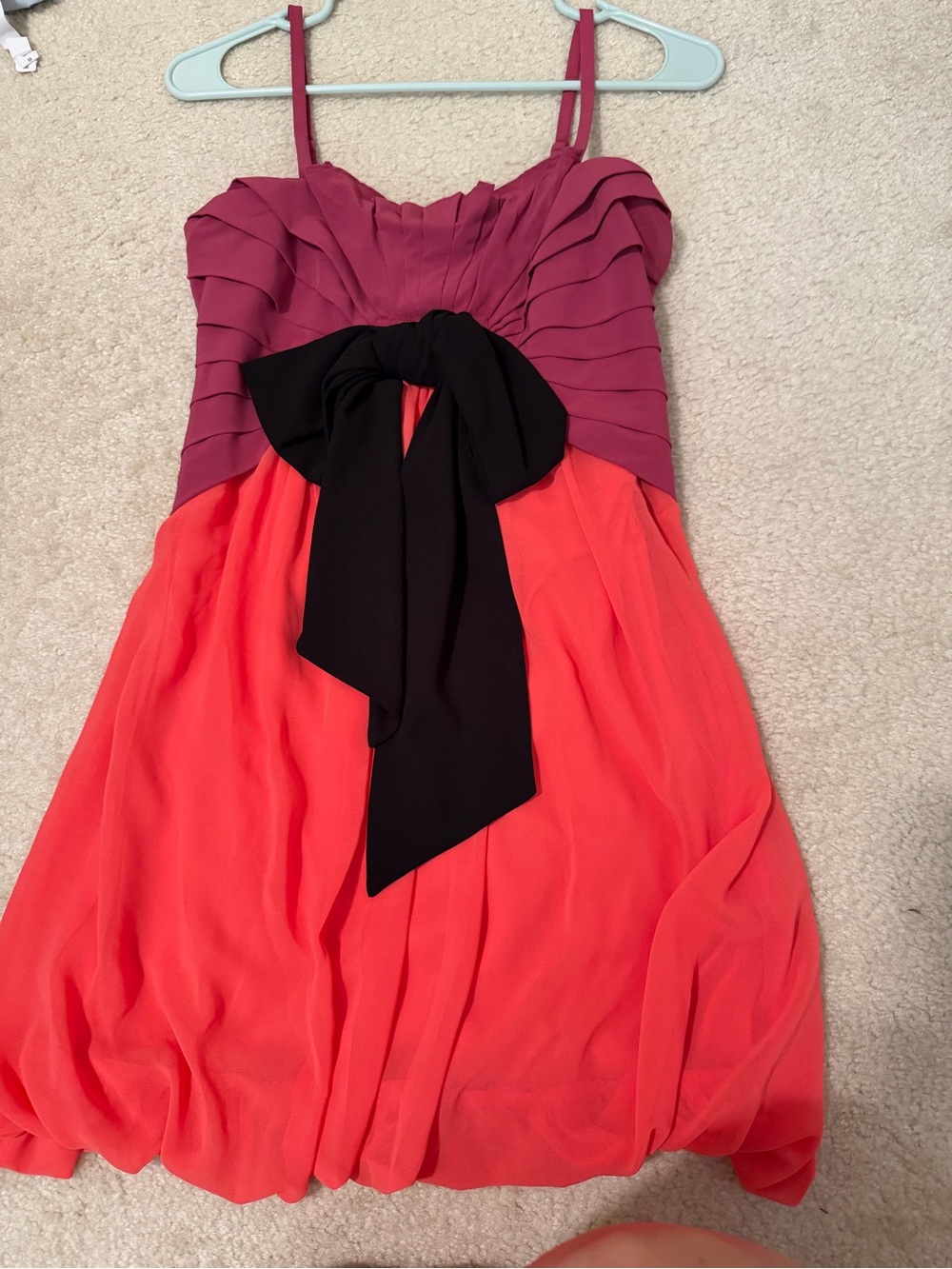Karlie Magenta Bodice Coral Skirt Black Bow Party Dress
